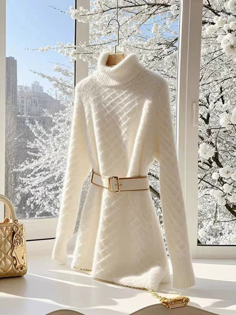 ZARA Elegant Womens Knit Dress Turtleneck Long Sleeve Petite Fall Winter